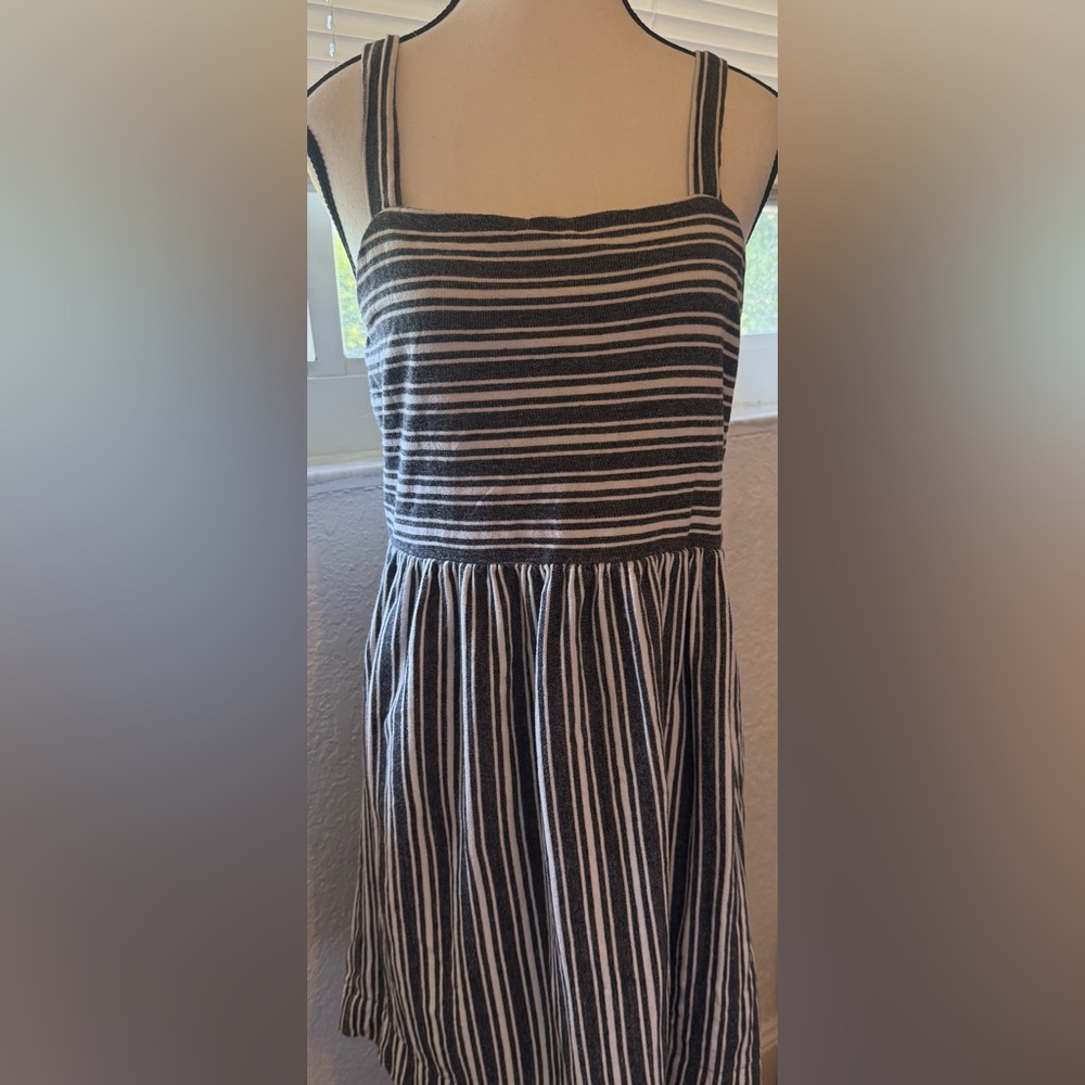 LOFT Black and White Striped Mini Dress Medium